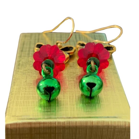 Christmas Tree with Ribbons and Bells Dangle Earrings Holiday Earrings - Picture 3 of 4